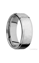 8 mm wide Flat Grooved Edges 14K White Gold band.