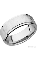 8 mm wide Flat Grooved Edges 14K White Gold band.