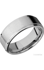 8 mm wide Flat Grooved Edges 14K White Gold band.