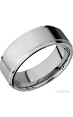 8 mm wide Flat Grooved Edges 14K White Gold band.