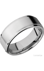 8 mm wide Flat Grooved Edges 14K White Gold band.