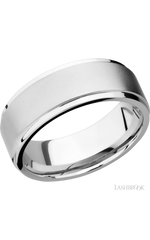 8 mm wide Flat Grooved Edges 14K White Gold band.