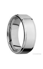 8 mm wide Flat Grooved Edges 14K White Gold band.