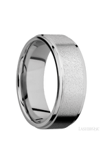 8 mm wide Flat Grooved Edges 14K White Gold band.