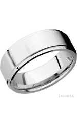 8 mm wide Flat Grooved Edges 14K White Gold band.