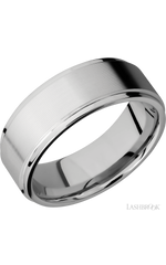 8 mm wide Flat Grooved Edges 14K White Gold band.