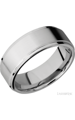 8 mm wide Flat Grooved Edges 14K White Gold band.