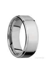 8 mm wide Flat Grooved Edges 14K White Gold band.