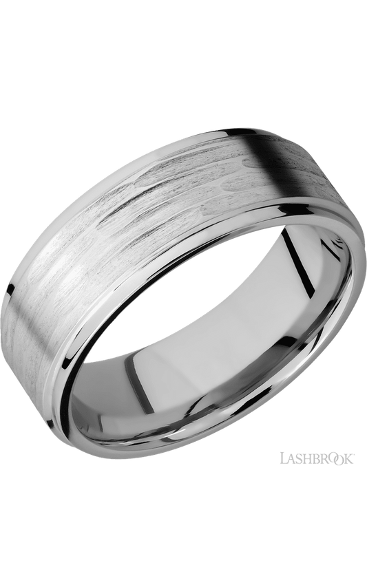 8 mm wide Flat Grooved Edges 14K White Gold band.