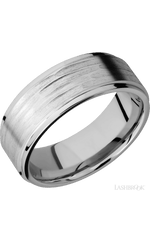 8 mm wide Flat Grooved Edges 14K White Gold band.