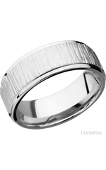 8 mm wide Flat Grooved Edges 14K White Gold band.