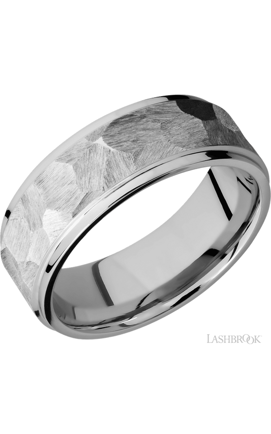 8 mm wide Flat Grooved Edges 14K White Gold band.