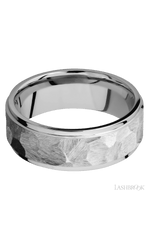8 mm wide Flat Grooved Edges 14K White Gold band.
