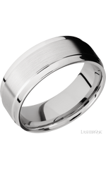 8 mm wide Flat Wide Grooved Edges 14K White Gold band.