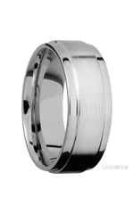 8 mm wide Flat Wide Grooved Edges 14K White Gold band.