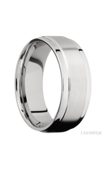 8 mm wide Flat Wide Grooved Edges 14K White Gold band.