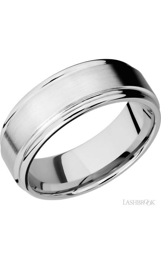 8 mm wide Flat Rounded Edges 14K White Gold band.