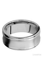 9 mm wide Concaved Center Round Edges 14K White Gold band.
