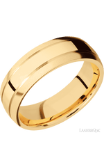 7 mm wide Domed with two accent grooves 14K Yellow Gold band.