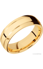 7 mm wide Domed with two accent grooves 14K Yellow Gold band.