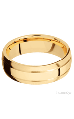7 mm wide Domed with two accent grooves 14K Yellow Gold band.