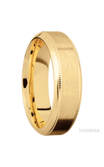 7 mm wide High Bevel Milgrain 14K Yellow Gold band.