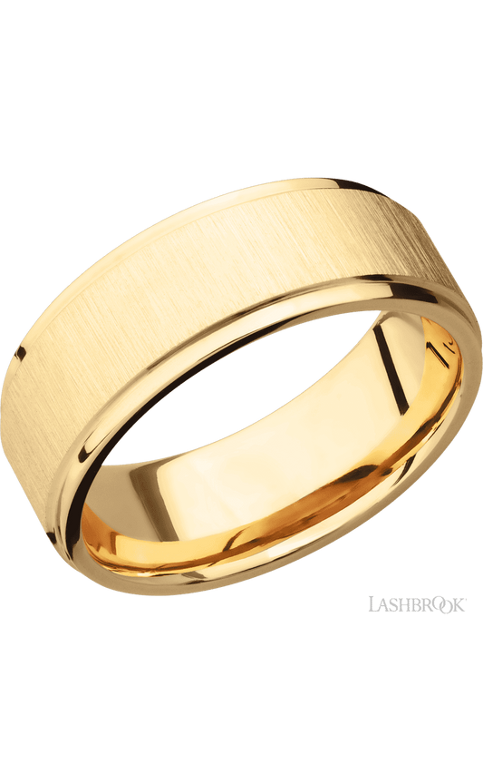 8 mm wide Flat Grooved Edges 14K Yellow Gold band.