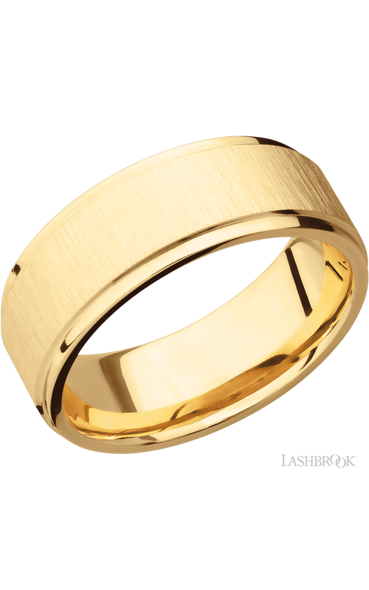 8 mm wide Flat Grooved Edges 14K Yellow Gold band.