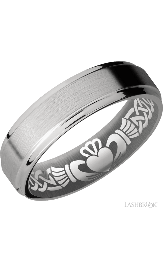 6 mm wide Flat Grooved Edges Titanium band.
