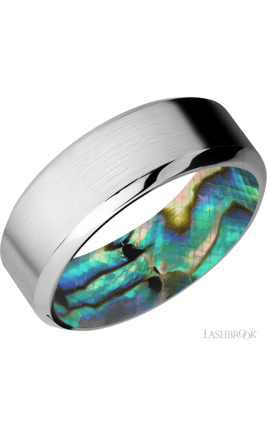 8 mm wide High Bevel Cobalt Chrome band featuring a Abalone sleeve.