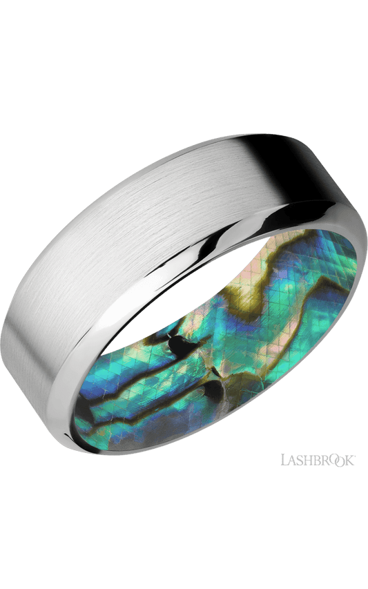 8 mm wide High Bevel Cobalt Chrome band featuring a Abalone sleeve.