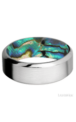 8 mm wide High Bevel Cobalt Chrome band featuring a Abalone sleeve.