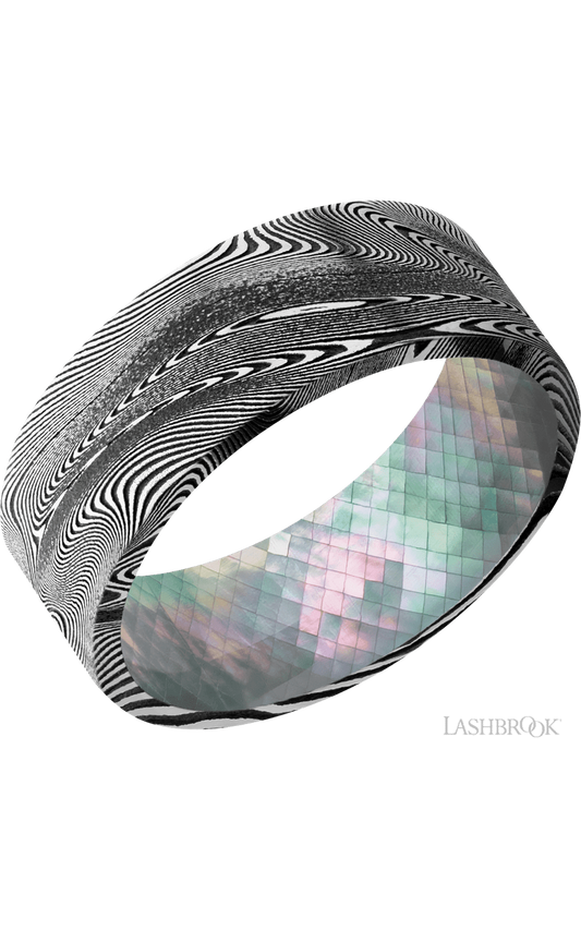 8 mm wide Flat Tightweave band featuring a Black Mother of Pearl sleeve.