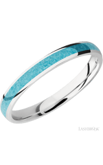 3 mm wide/Domed/Cobalt Chrome band with one 2 mm Centered inlay of Turquoise.