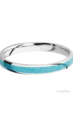 3 mm wide/Domed/Cobalt Chrome band with one 2 mm Centered inlay of Turquoise.