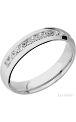 5 mm wide/Domed/Cobalt Chrome band with a Half Eternity arrangement of .07 carat Round Diamond stones in a Channel setting.