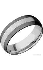 7 mm wide/Domed/Cobalt Chrome band with two 2 mm Double Off Center Edge inlays of Zirconium.