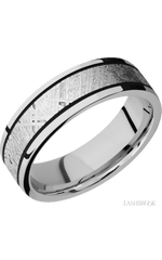 7 mm wide/Flat/Cobalt Chrome band with one 4 mm Centered inlay of Meteorite.