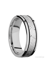 7 mm wide/Flat/Cobalt Chrome band with one 4 mm Centered inlay of Meteorite.