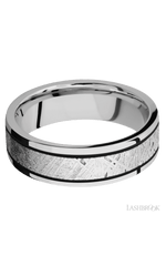 7 mm wide/Flat/Cobalt Chrome band with one 4 mm Centered inlay of Meteorite.