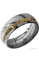 8 mm wide/Domed/Tightweave band with one 2 mm Off Center inlay of Alaskan Gold Nugget.