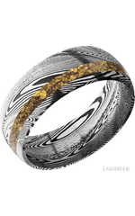 8 mm wide/Domed/Tightweave band with one 2 mm Off Center inlay of Alaskan Gold Nugget.