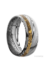 8 mm wide/Domed/Tightweave band with one 2 mm Off Center inlay of Alaskan Gold Nugget.