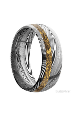 8 mm wide/Domed/Tightweave band with one 2 mm Off Center inlay of Alaskan Gold Nugget.