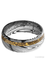 8 mm wide/Domed/Tightweave band with one 2 mm Off Center inlay of Alaskan Gold Nugget.
