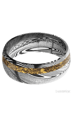 8 mm wide/Domed/Tightweave band with one 2 mm Off Center inlay of Alaskan Gold Nugget.