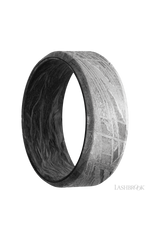8 mm wide Beveled Meteorite band featuring a Forged Carbon Fiber sleeve.
