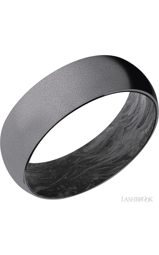 7 mm wide Domed Tantalum band featuring a Forged Carbon Fiber sleeve.