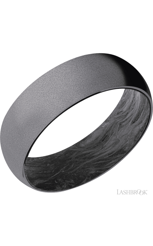 7 mm wide Domed Tantalum band featuring a Forged Carbon Fiber sleeve.