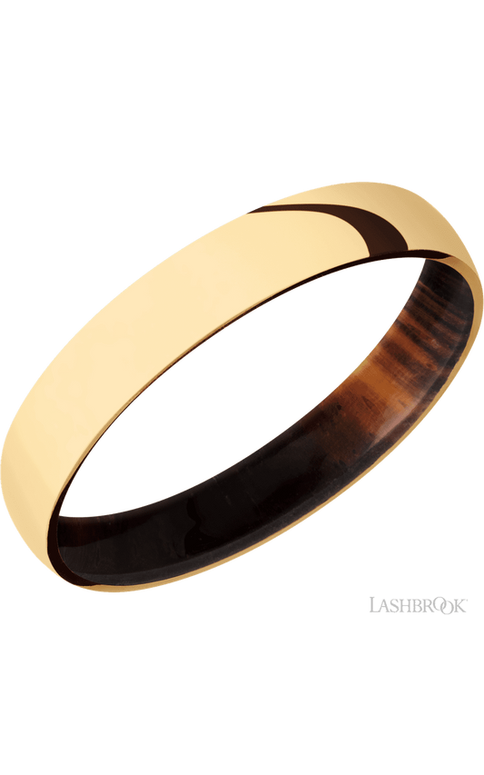 4 mm wide Domed 14K Yellow Gold band featuring a Cocobolo sleeve.